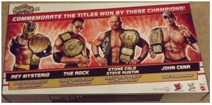 Mattel WWE Champions 4 Pack (Rey Mysterio, The Rock, Steve Austin & John Cena w/ 4 Championship Belts!)